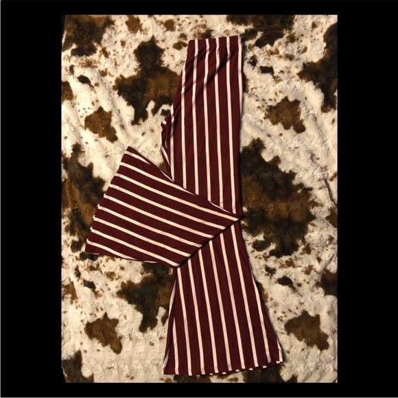 Striped Flare Pants in Burgundy and White - Picture 2 of 2